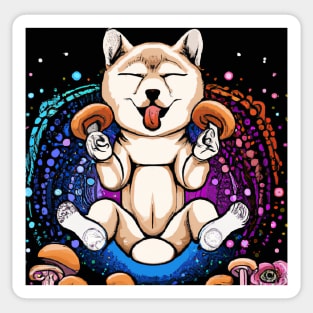 Psychedelic Shibu Inu Eating Shrooms Floating In Space Sticker